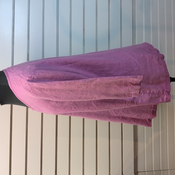 FLAX Woodstock Flowy Linen Blouse Lilac V Neck Size Small Women’s 3/4 Sleeves - Picture 2 of 7